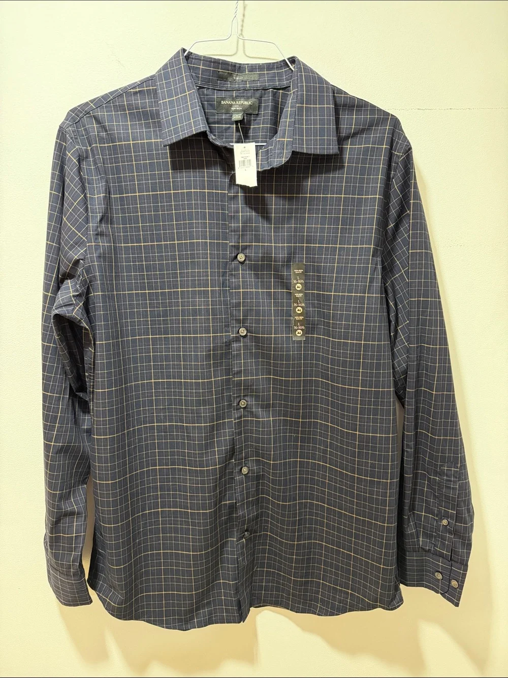 NWT Banana Republic Slim Fit Plaid No Iron Button Down Shirt LARGE Preppy Office